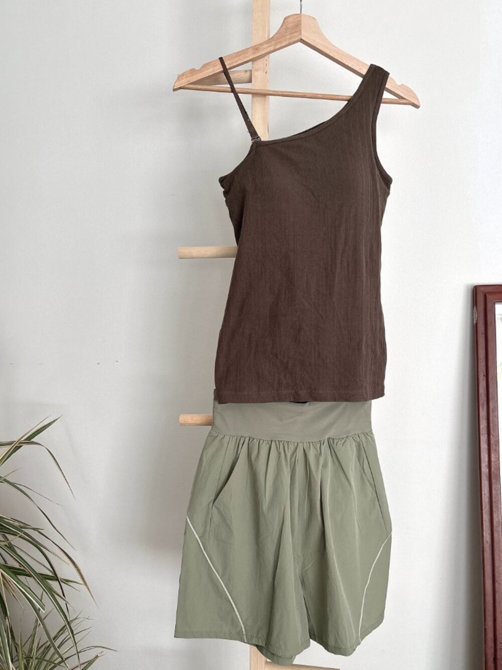 Olive Green Built-In Bra Tank Top & Matching Shorts